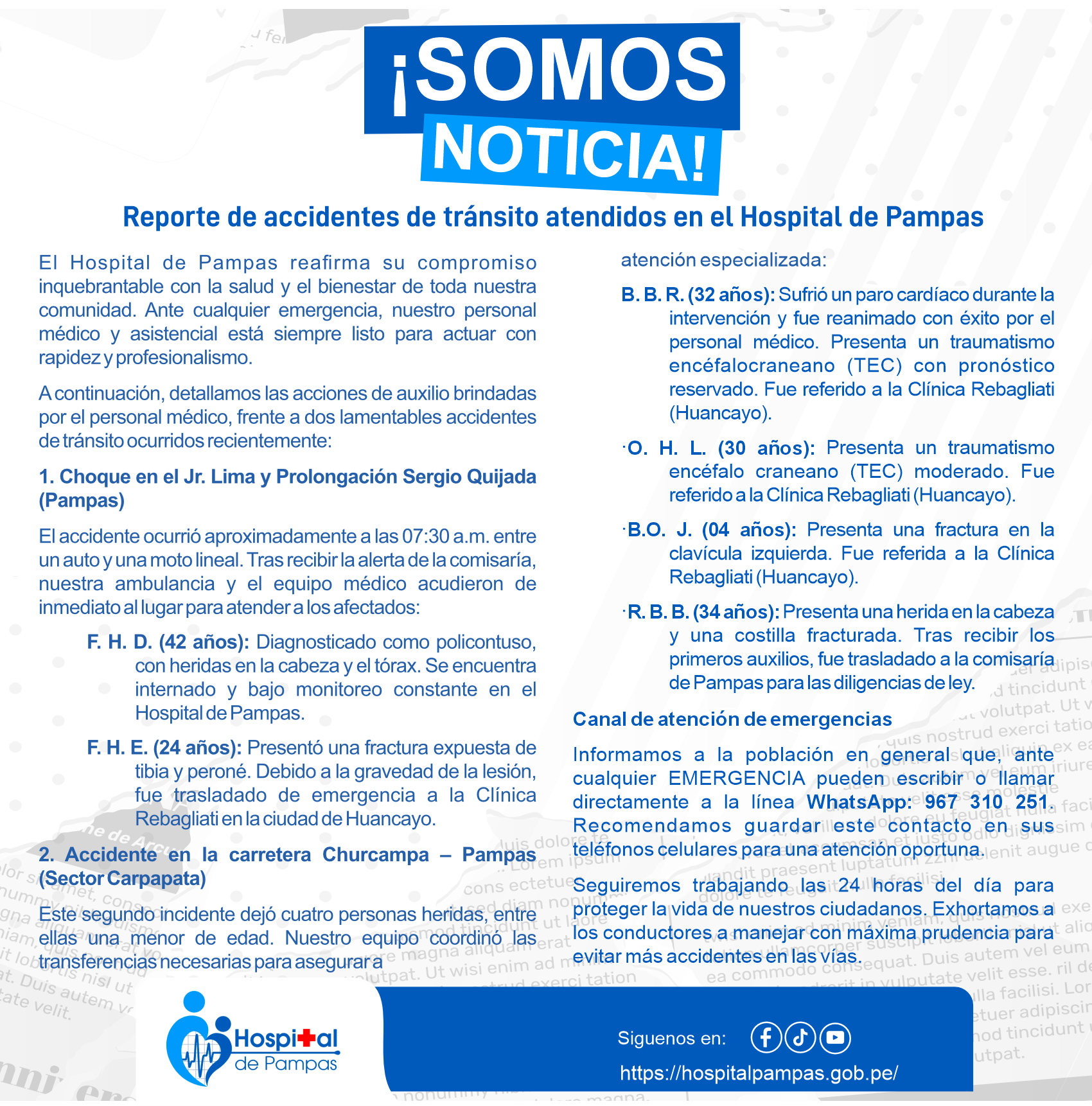 Reporte de accidentes de tránsito atendidos en el Hospital de Pampas